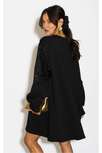 Long Sleeves Oversized Sweatshirt with Sequin in Black