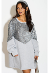 Long Sleeves Oversized Sweatshirt with Sequin in Grey