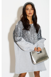 Long Sleeves Oversized Sweatshirt with Sequin in Grey