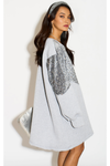 Long Sleeves Oversized Sweatshirt with Sequin in Grey