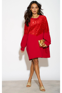 Long Sleeves Oversized Sweatshirt with Sequin in Red