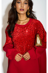 Long Sleeves Oversized Sweatshirt with Sequin in Red