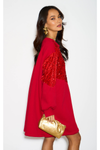 Long Sleeves Oversized Sweatshirt with Sequin in Red