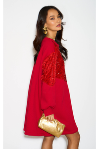 Long Sleeves Oversized Sweatshirt with Sequin in Red