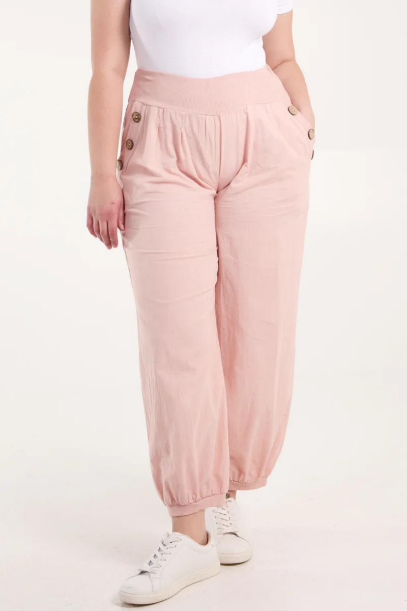 Relaxed Fit Button Detailed Trousers in Pink