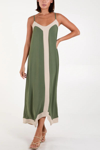 Relaxed Fit Cami Midi Dress in Beige and Khaki