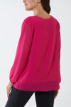 Oversized Long Sleeves Pleated Top in Pink