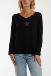 Relaxed Fit Long Sleeves Star Jumper in Black