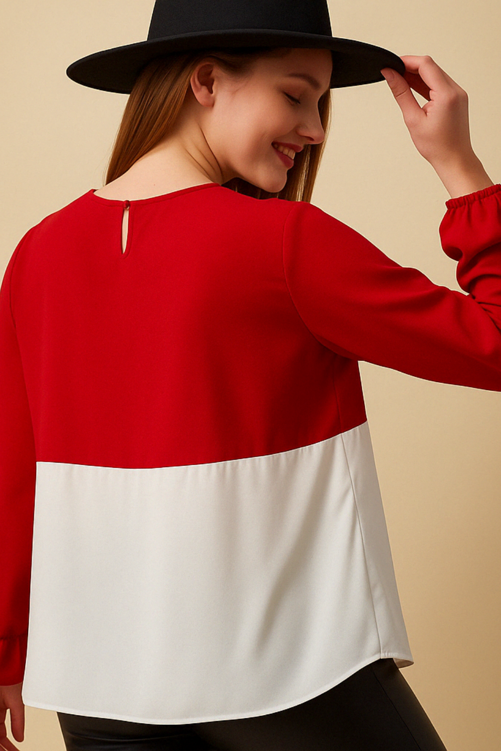 Colour Block Blouse in Red and White