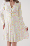 Relaxed Fit Pastel Floral Button-Front Long Sleeve Mini Dress