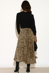 Oversized Long Sleeves High Neck Pleated Maxi Dress with Leopard Print