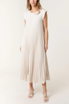 Oversized Cap Sleeve Pleated Maxi Dress in Beige