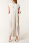 Oversized Cap Sleeve Pleated Maxi Dress in Beige