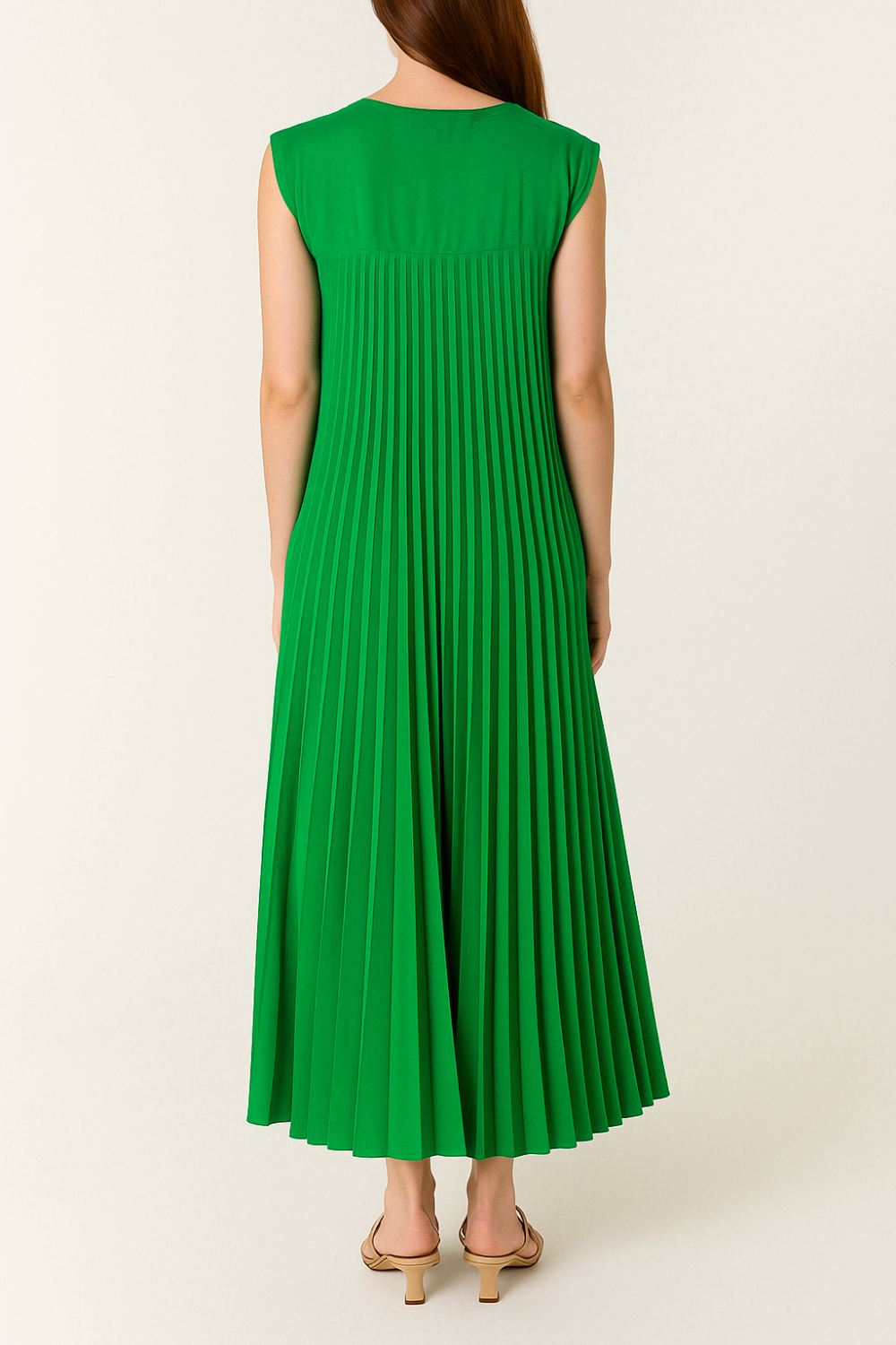 Oversized Cap Sleeve Pleated Maxi Dress in Green