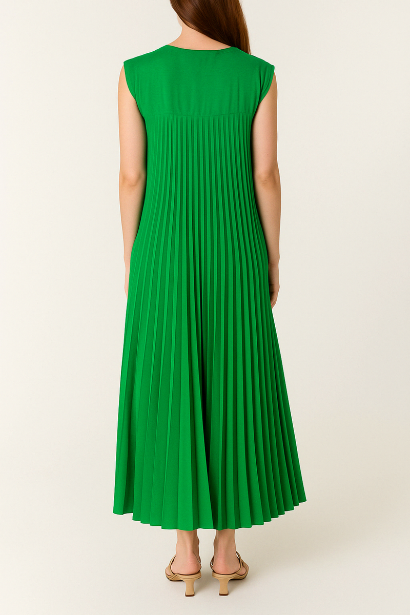 Oversized Cap Sleeve Pleated Maxi Dress in Green