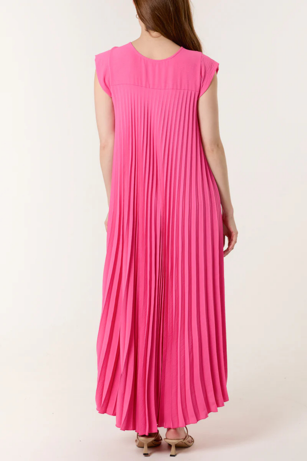 Oversized Cap Sleeve Pleated Maxi Dress in Pink