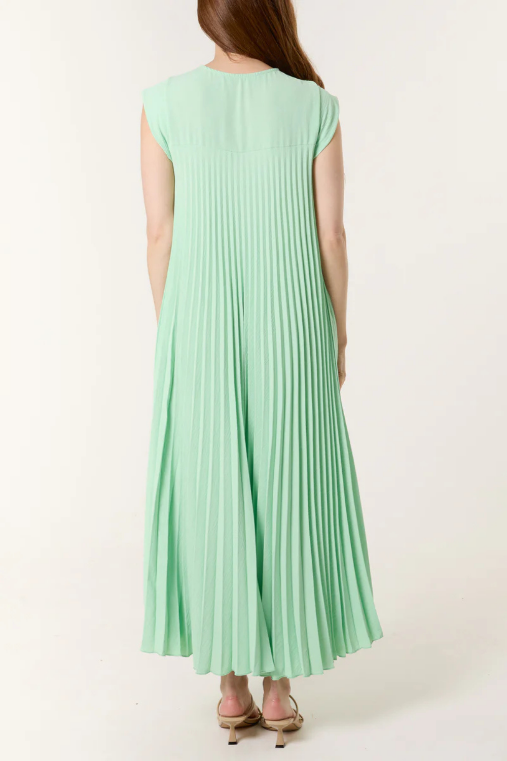 Relaxed Fit Cap Sleeve Pleated Maxi Dress in Mint