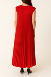 Oversized Cap Sleeve Pleated Maxi Dress in Red