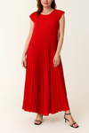 Oversized Cap Sleeve Pleated Maxi Dress in Red