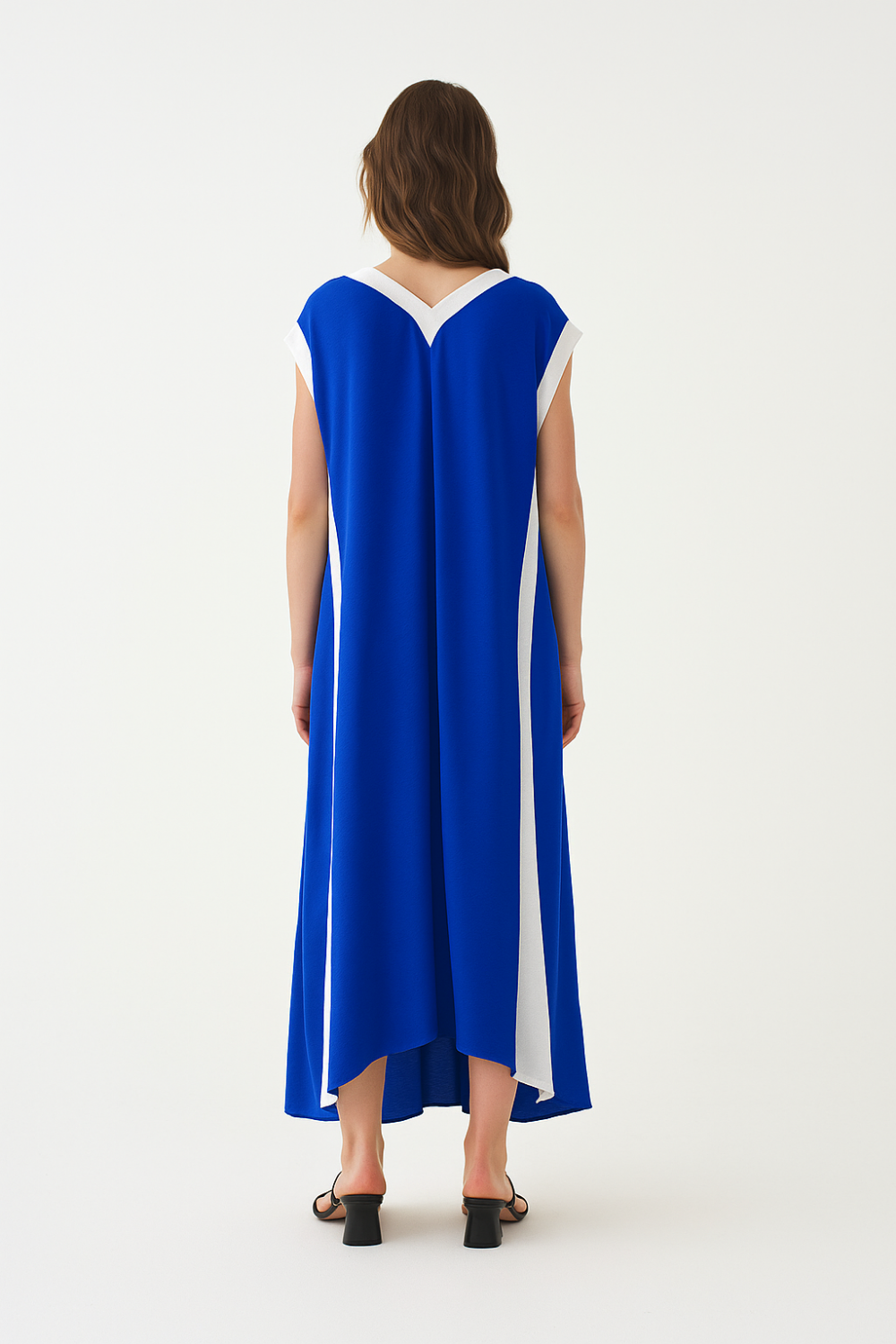 Oversize Sleeveless V-Neck Colorblock Maxi Dress in Blue and White
