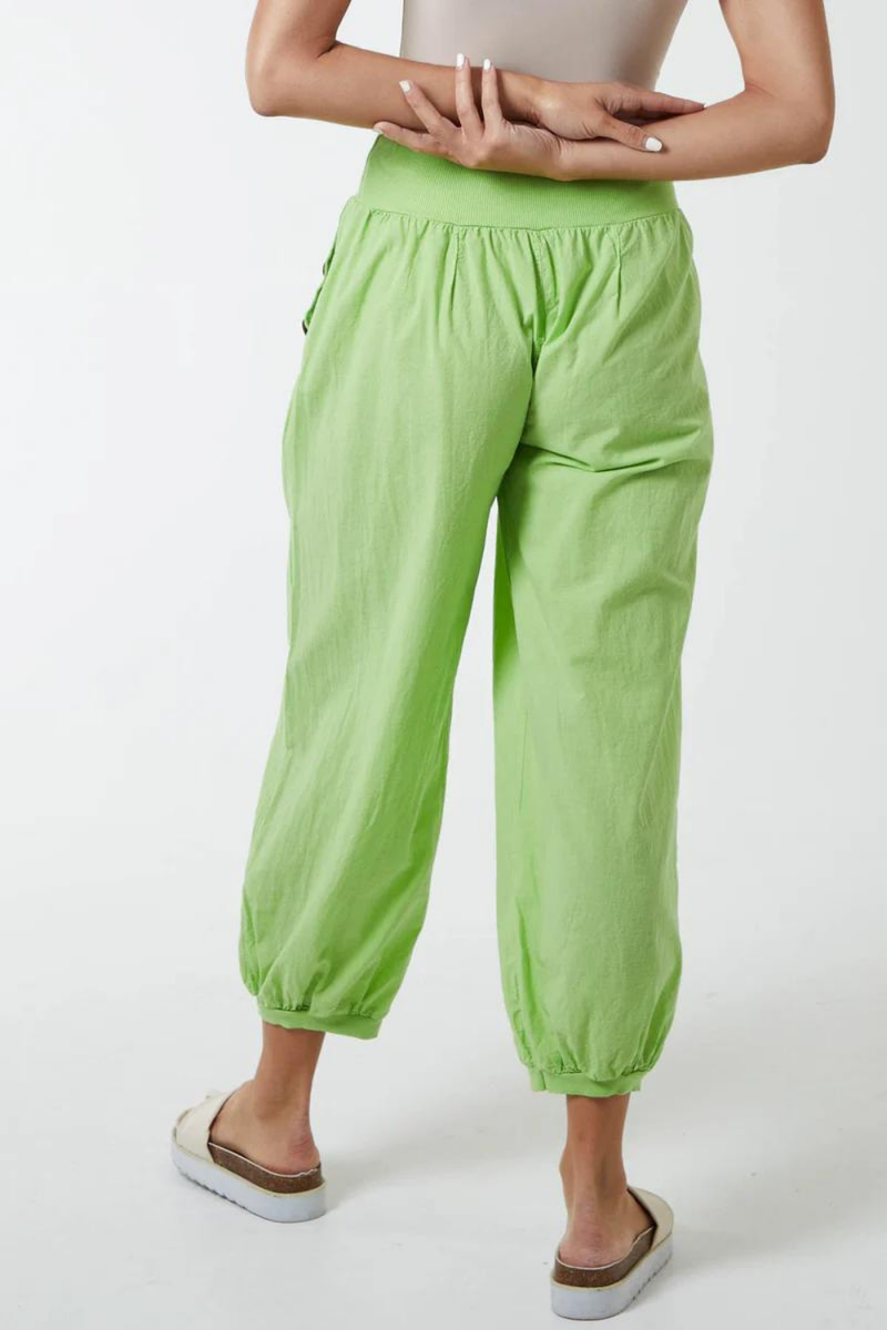 Relaxed Fit Button Detailed Trousers in Lime