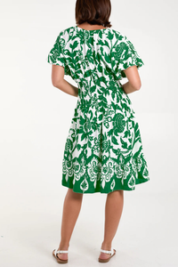 Oversized Floral V-Neck Boho Style Smocked Mini Dress
