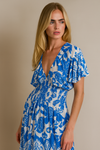 Oversized Floral V-Neck Boho Style Smocked Mini Dress