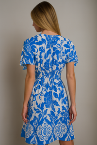 Oversized Floral V-Neck Boho Style Smocked Mini Dress