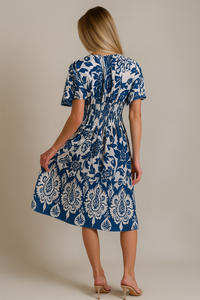 Oversized Floral V-Neck Boho Style Smocked Mini Dress