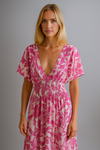 Oversized Floral V-Neck Boho Style Smocked Mini Dress