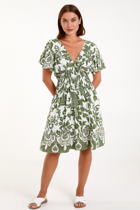 Oversized Floral V-Neck Boho Style Smocked Mini Dress