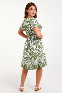 Oversized Floral V-Neck Boho Style Smocked Mini Dress