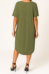 Relaxed Fit V-Neck Batwing Sleeve Midi Dress Kaftan Style in Khaki