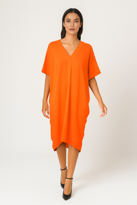 Relaxed Fit V-Neck Batwing Sleeve Midi Dress Kaftan Style in Orange