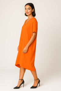 Relaxed Fit V-Neck Batwing Sleeve Midi Dress Kaftan Style in Orange