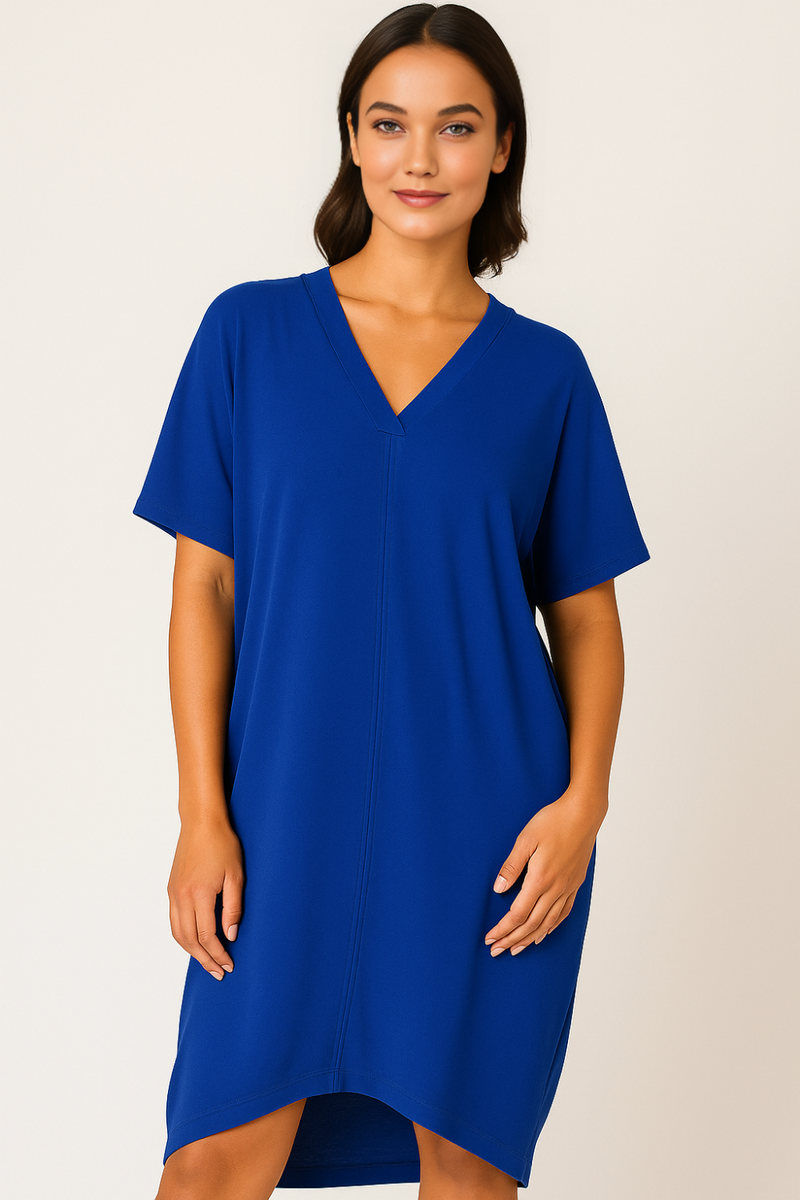 Relaxed Fit V-Neck Batwing Sleeve Midi Dress Kaftan Style in Royal Blue