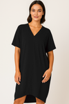 Relaxed Fit V-Neck Batwing Sleeve Midi Dress Kaftan Style in Black