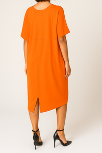 Relaxed Fit V-Neck Batwing Sleeve Midi Dress Kaftan Style in Orange