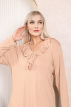 Relaxed Fit Long Sleeve Elegant Blouse with Ruffle Neckline