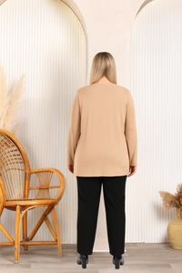 Relaxed Fit Long Sleeve Elegant Blouse with Ruffle Neckline