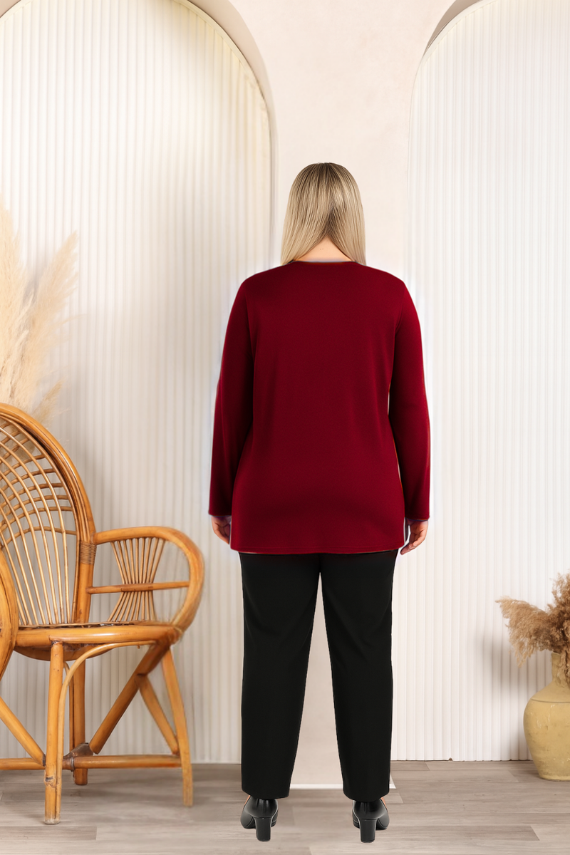 Relaxed Fit Long Sleeve Elegant Blouse with Ruffle Neckline