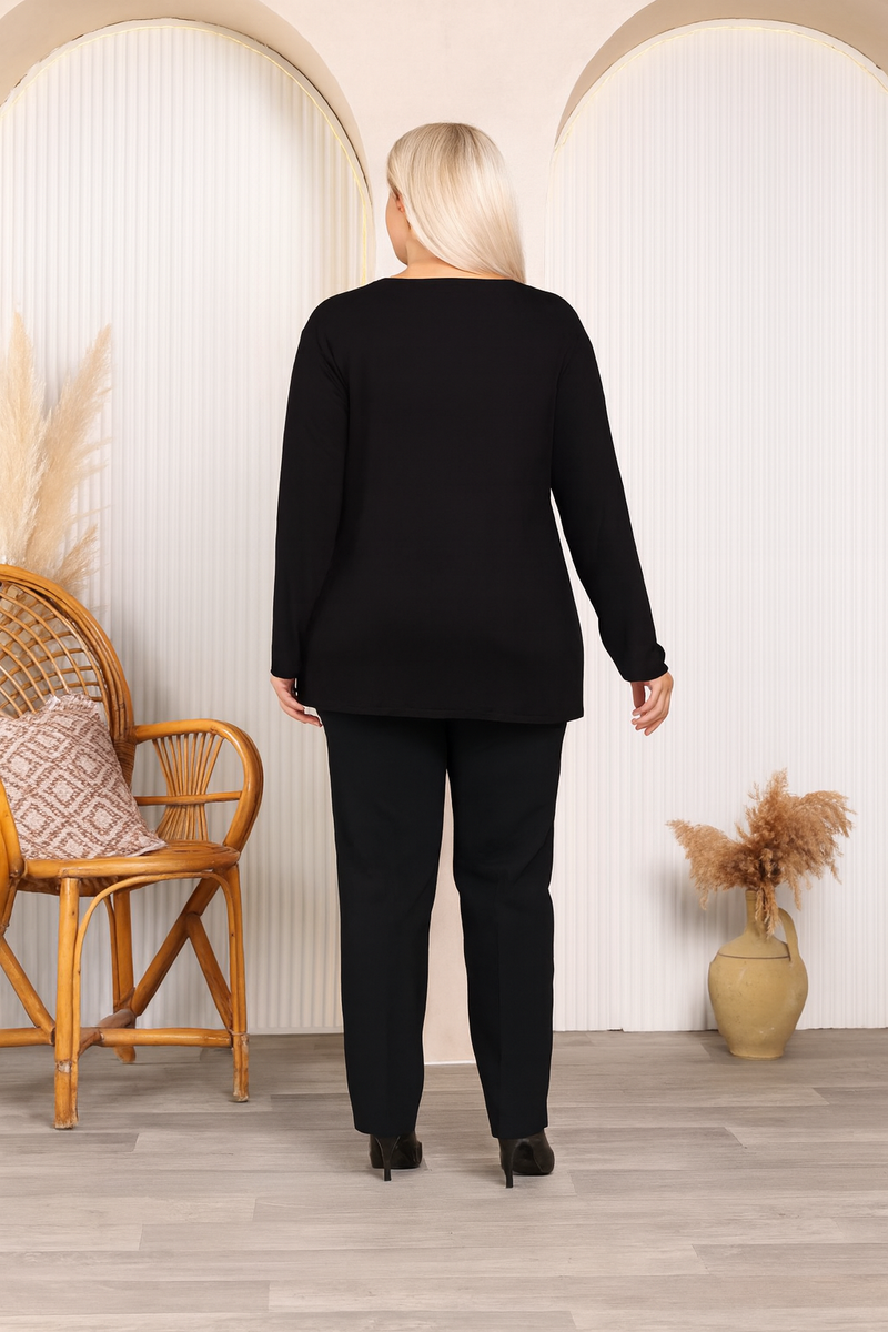Relaxed Fit Long Sleeve Elegant Blouse with Ruffle Neckline