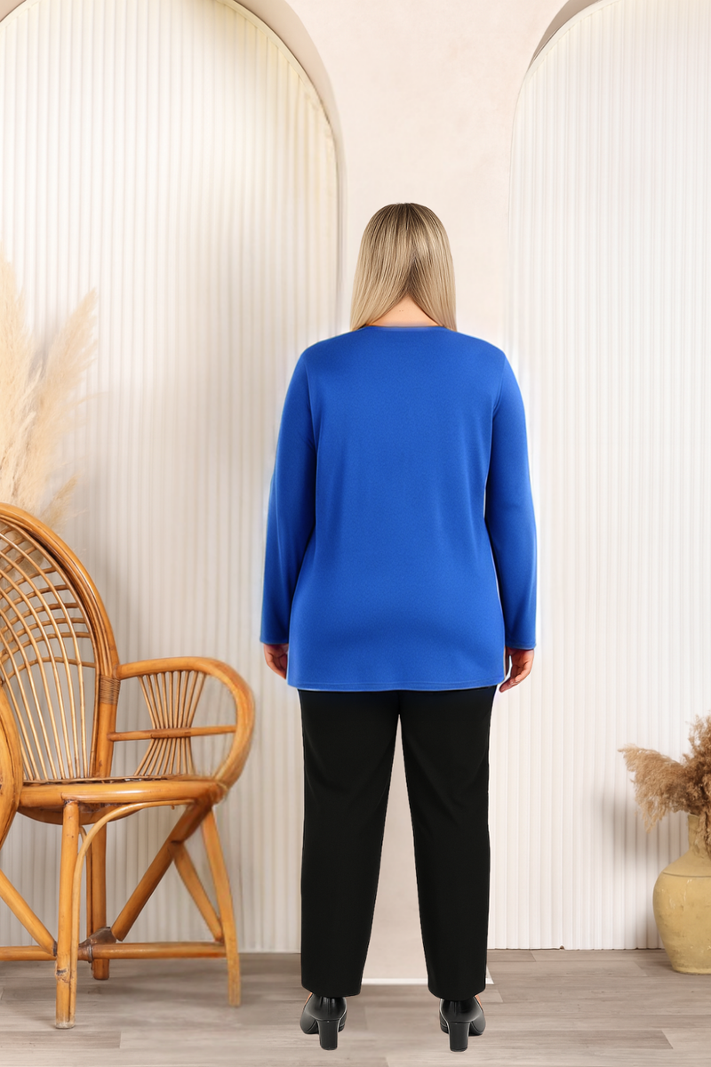 Relaxed Fit Long Sleeve Elegant Blouse with Ruffle Neckline