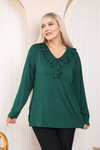 Relaxed Fit Long Sleeve Elegant Blouse with Ruffle Neckline
