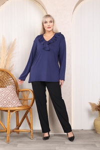 Relaxed Fit Long Sleeve Elegant Blouse with Ruffle Neckline