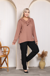 Relaxed Fit Long Sleeve Elegant Blouse with Ruffle Neckline