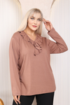 Relaxed Fit Long Sleeve Elegant Blouse with Ruffle Neckline
