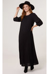 Oversized 3/4 Sleeve Pleated Maxi Dress in Black