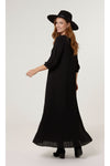 Oversized 3/4 Sleeve Pleated Maxi Dress in Black