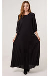Oversized 3/4 Sleeve Pleated Maxi Dress in Black